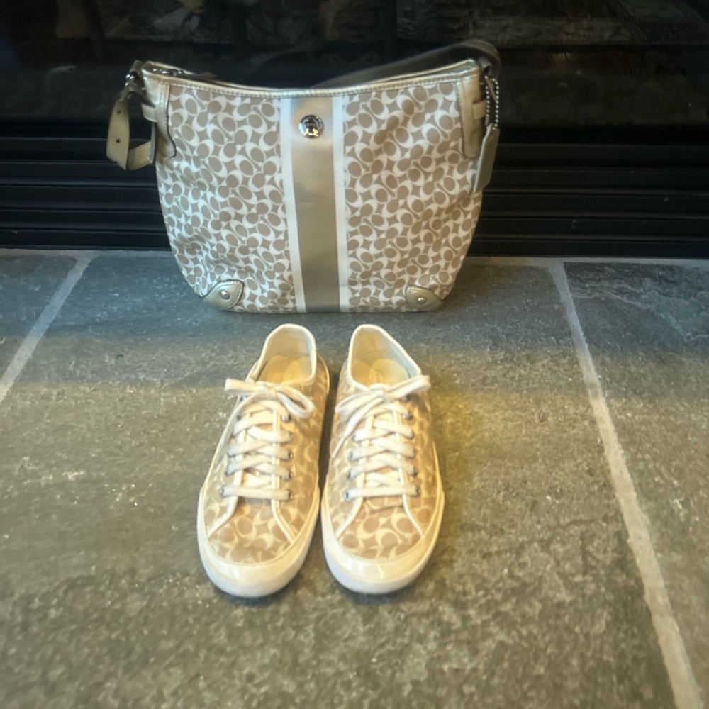 Coach Beige Monogram Bag and Sneakers Set (shoes size 9)